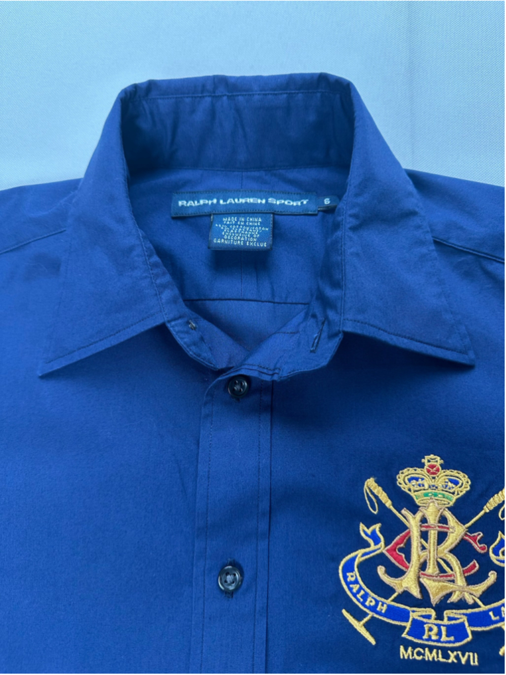 Ralph Lauren Sport Women’s Deep Cobalt Blue Crest Button Down Shirt Size 6 - Picture 8 of 14